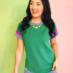 Ribbed Color Block Top - Kelly Green - Lace and Grace Boutique