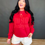 Ohio State Puff Letter Crewneck Sweatshirt - Red
