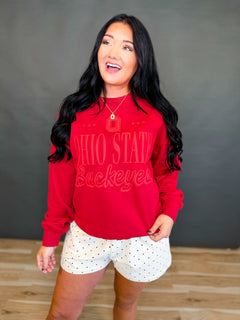 Ohio State Puff Letter Crewneck Sweatshirt - Red - Lace and Grace Boutique