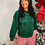 Christmas embroidered long sleeve crewneck sweatshirt in green.