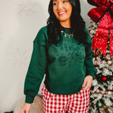 Christmas embroidered long sleeve crewneck sweatshirt in green.