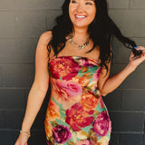 Strapless Bias Cut Satin Maxi Dress - Parisian Floral - Lace and Grace Boutique