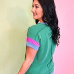 Ribbed Color Block Top - Kelly Green - Lace and Grace Boutique