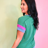 Ribbed Color Block Top - Kelly Green - Lace and Grace Boutique