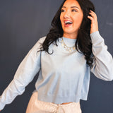 Basic Drop Shoulder Crewneck Sweater - Sky