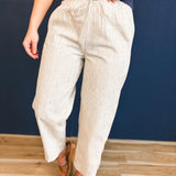 Striped Drawstring Pants - Natural