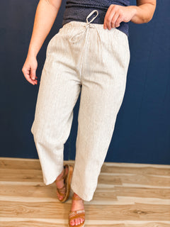 Striped Drawstring Pants - Natural - Lace and Grace Boutique