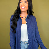 Classic Button Up Long Sleeve Shirt - Indigo