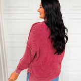 Washed Ribbed Oversized Sweater - Cabernet