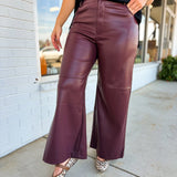 Stretchy Faux Leather Wide Leg Pants - Dark Brown