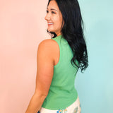 Button Up Ribbed Knit Tank Top - Pistachio - Lace and Grace Boutique