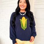 Corn Knit Pullover Sweater - Navy - Lace and Grace Boutique