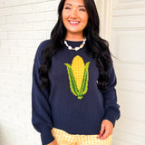 Corn Knit Pullover Sweater - Navy - Lace and Grace Boutique