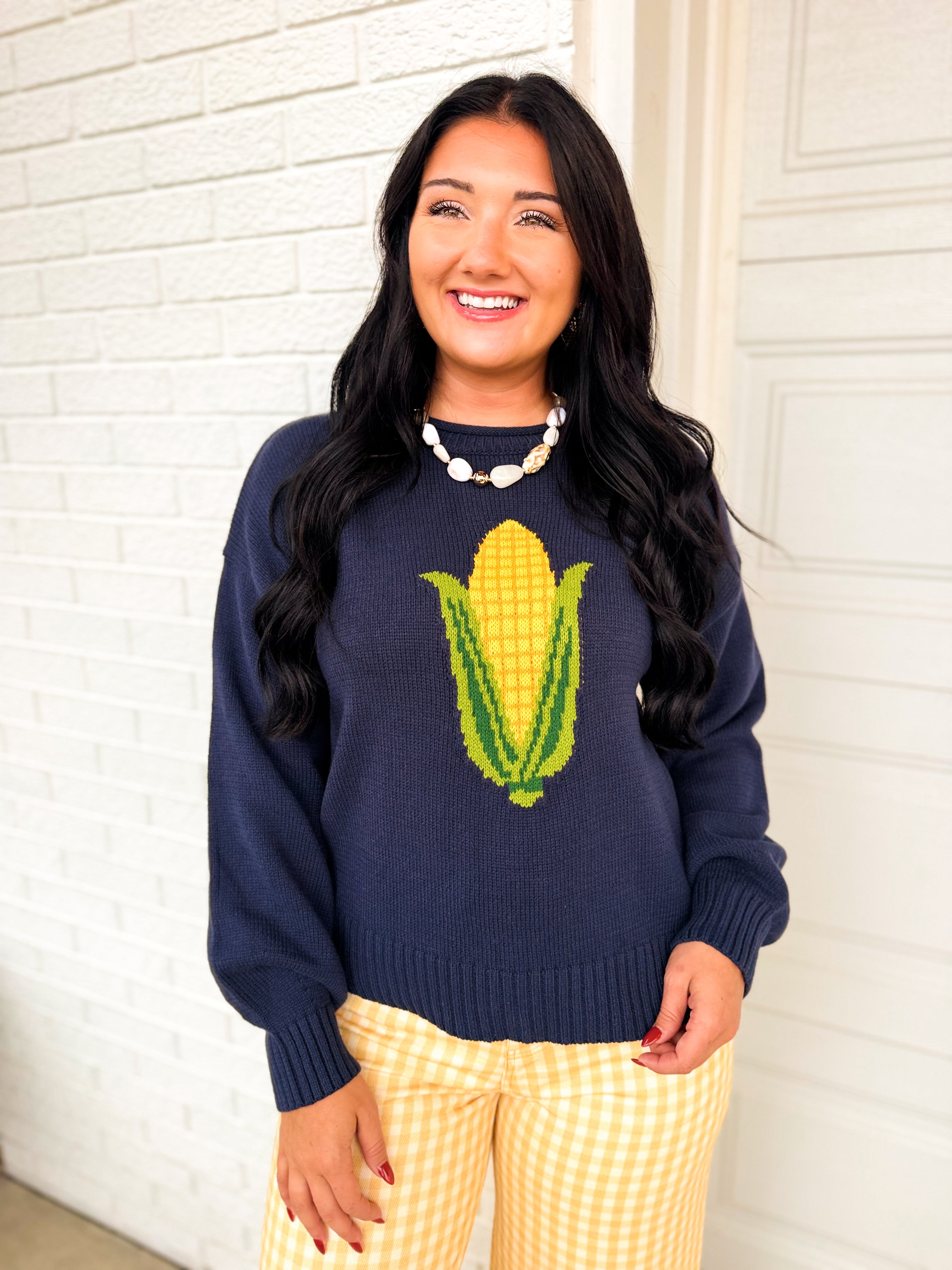 Corn Knit Pullover Sweater - Navy - Lace and Grace Boutique