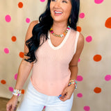 POL V-Neck Solid Contrast Rib Knit Tank Top - Coral