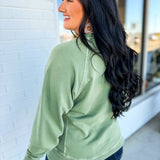 Pigment Dyed French Terry Pullover - Light Olive - Lace and Grace Boutique