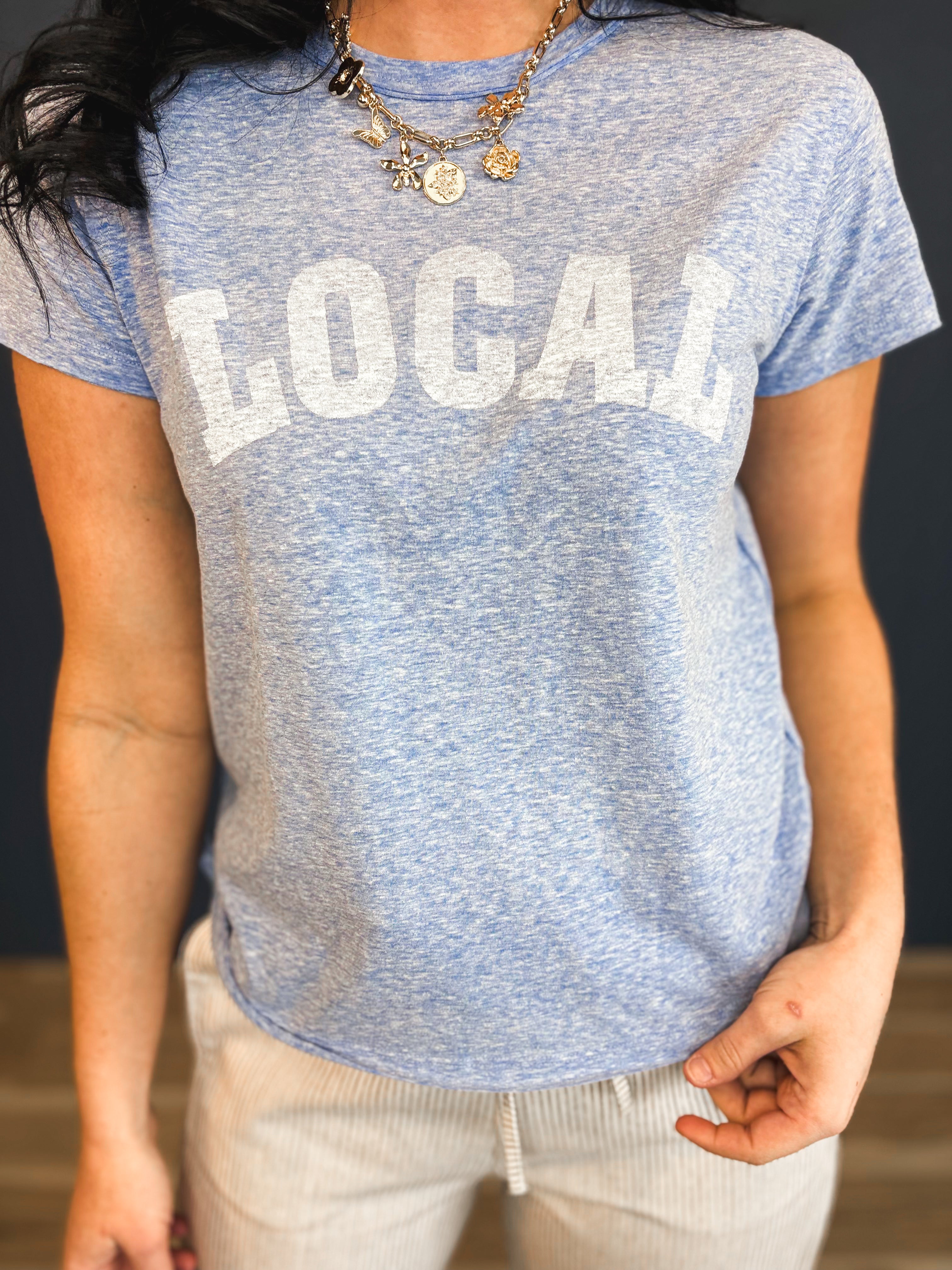 Local Raw Edge Heather Tee - Blue/White - Lace and Grace Boutique