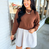 Sweater Back Tie Striped Twofer Mini Dress - Brown