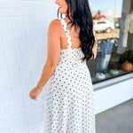 Polka Dot Belted Midi Dress - Cream/Brown - Lace and Grace Boutique