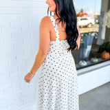 Polka Dot Belted Midi Dress - Cream/Brown - Lace and Grace Boutique