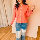 Raw Edge Neckline Button-Up Cardigan - Sunkist - Lace and Grace Boutique