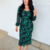 Floral Jacquard Square Neck Maxi Dress - Emerald