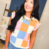 Multicolor Checkered Knit Sweater Vest - Ivory Multi - Lace and Grace Boutique