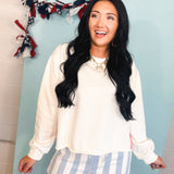 Gingham Bow Side Slit Pullover Top - Off White/Red - Lace and Grace Boutique