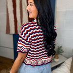 Multi Striped Open-Knit Sweater Top - Red/Navy - Lace and Grace Boutique