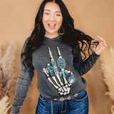 Skeleton Hand Mineral Washed Sweatshirt - Black - Lace and Grace Boutique