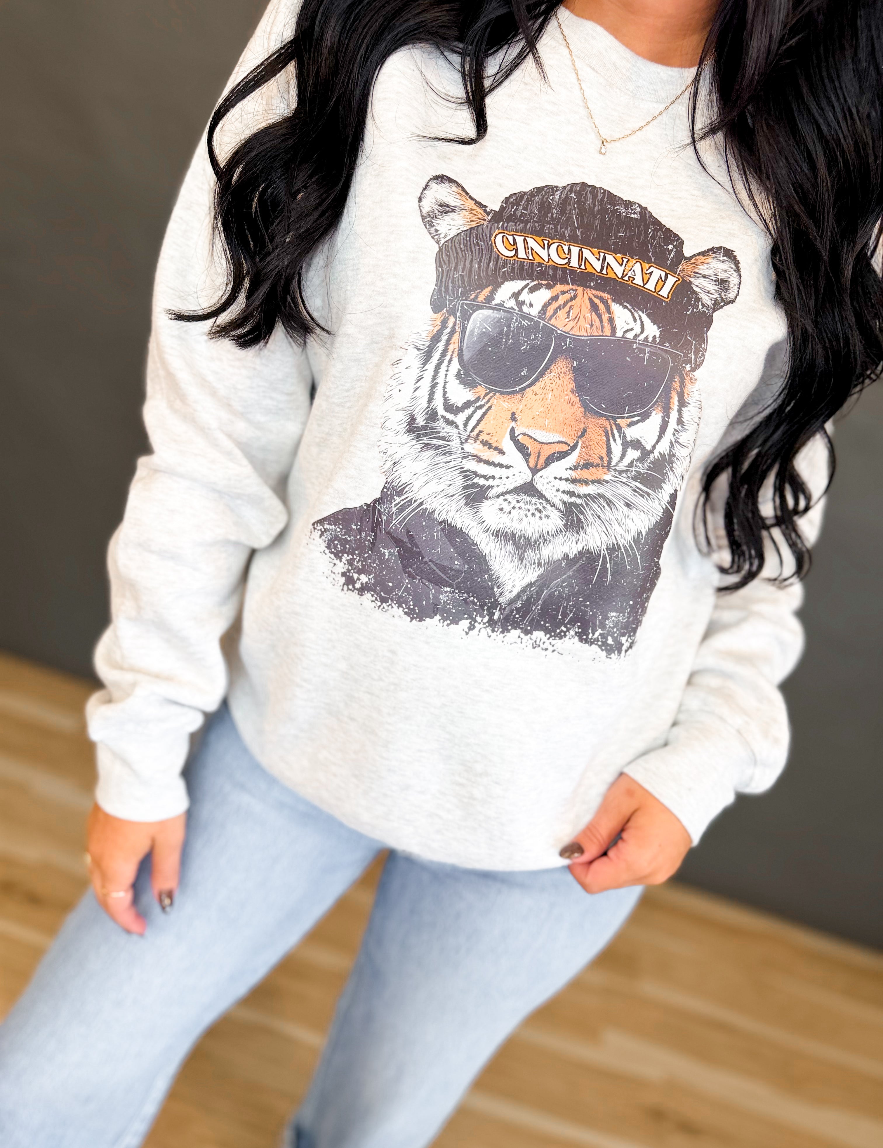 Cincinnati Fleece Crewneck Sweatshirt - Ash Grey - Lace and Grace Boutique