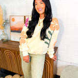 Floral Patched Oversized Hoodie - Ivory