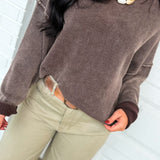 Washed Raw Edge Oversized Knit Sweater - Dark Brown