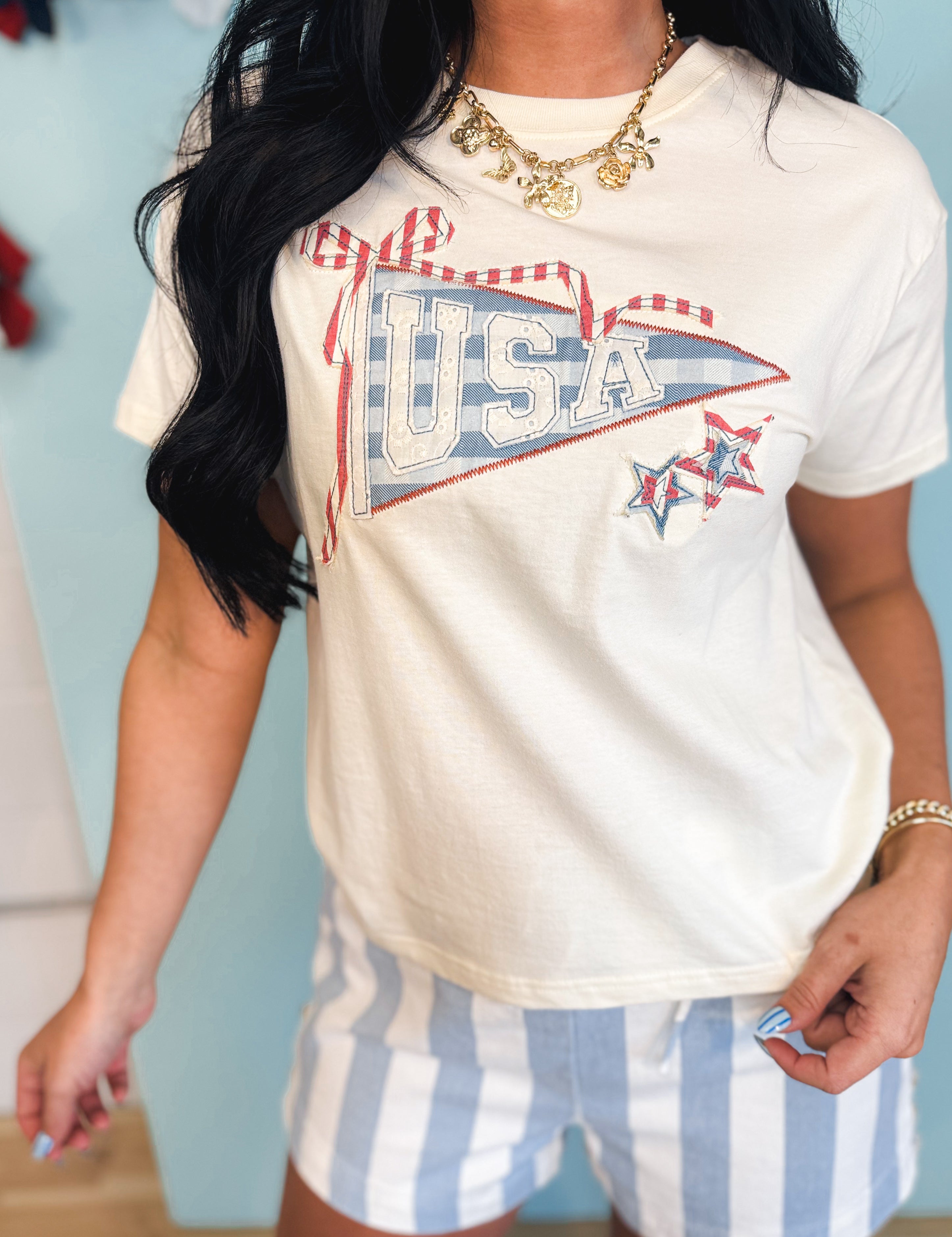 Simply Southern USA Patch Tee - Ivory - Lace and Grace Boutique
