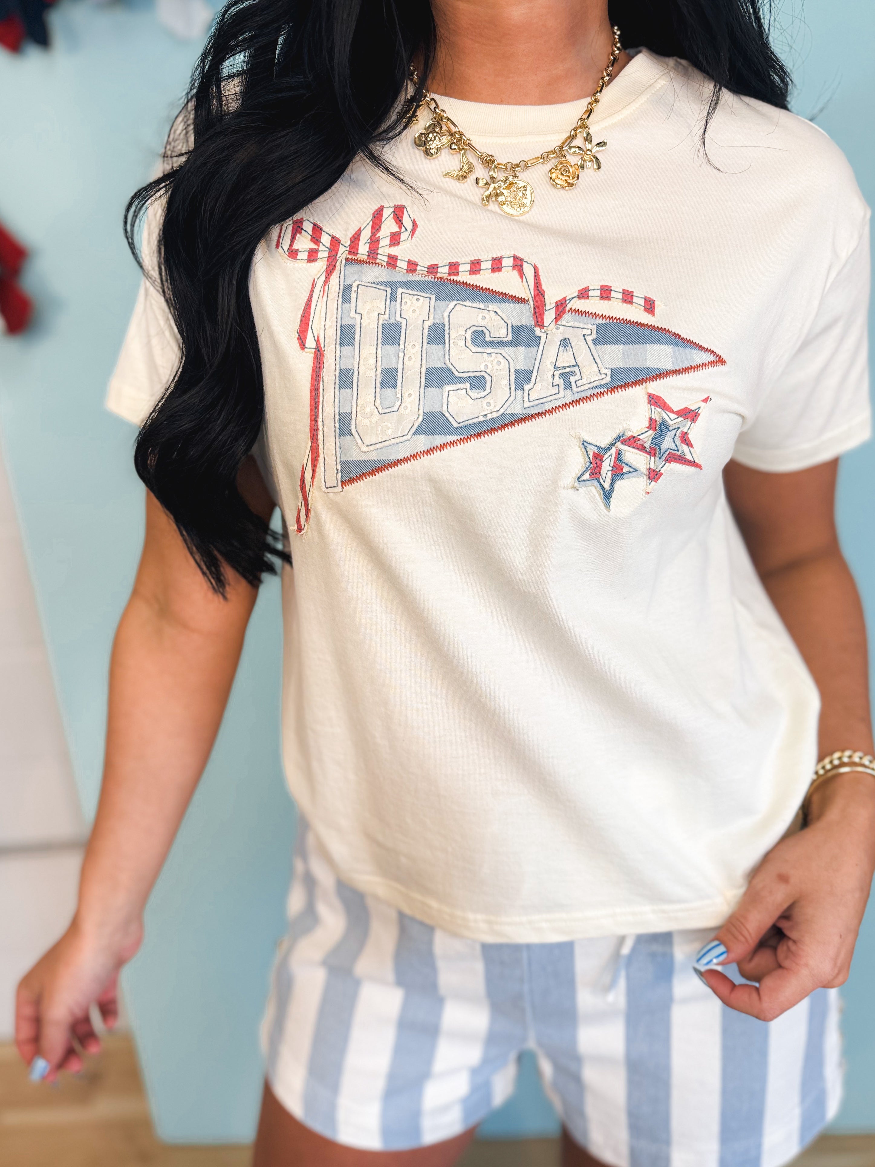 Simply Southern USA Patch Tee - Ivory - Lace and Grace Boutique