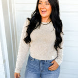 POL Washed Thermal Knit Button Detail Top - Sand - Lace and Grace Boutique