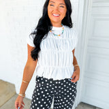 Smocked Bubble Hem Knit Top - Ivory