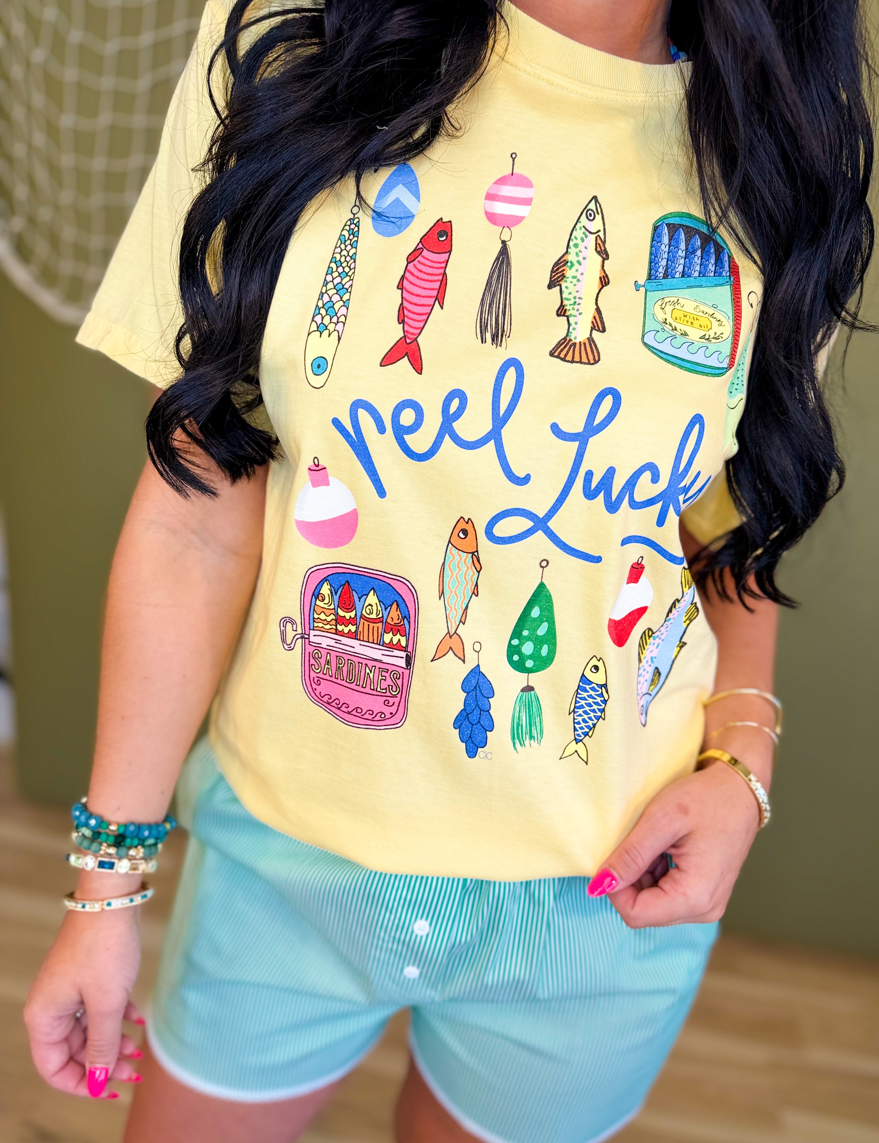Reel Lucky Graphic Tee - Butter - Lace and Grace Boutique