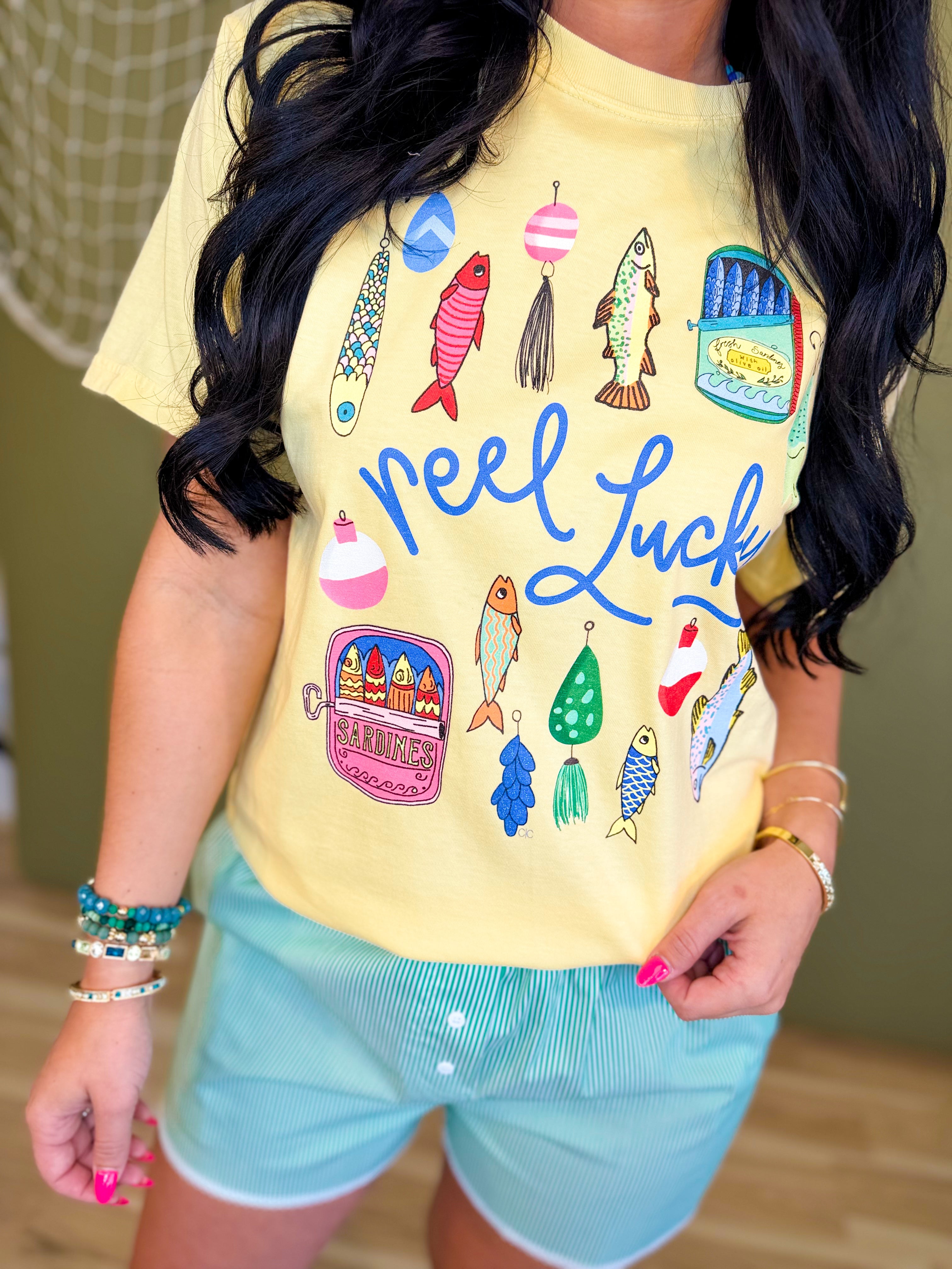 Reel Lucky Graphic Tee - Butter - Lace and Grace Boutique