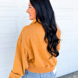 Mineral Washed Button Detail Terry Pullover - Camel