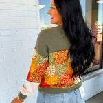 Bubble Sleeve Ribbed Patchwork Knit Top - Olive - Lace and Grace Boutique