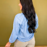 Whipstitch Detail Soft Denim Blouse - Medium Wash