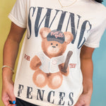 Swing Over Fences Teddy Baseball Graphic Tee - Ivory - Lace and Grace Boutique