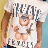 Swing Over Fences Teddy Baseball Graphic Tee - Ivory - Lace and Grace Boutique
