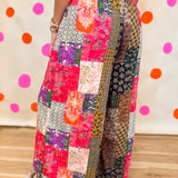 POL Multi Print Stitched Woven Pants - Taupe Pink Multi - Lace and Grace Boutique
