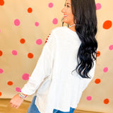 Crochet Detail Long Sleeve Top - Rainbow