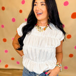 Smocked Bubble Hem Knit Top - Ivory - Lace and Grace Boutique