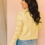 Front Tie Knit Detail Sweater Cardigan - Light Yellow - Lace and Grace Boutique