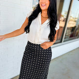 Lace Trim Polka Dot Midi Skirt - Black