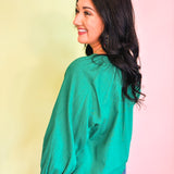 Drop Shoulder Smocked Cuff Blouse - Emerald - Lace and Grace Boutique